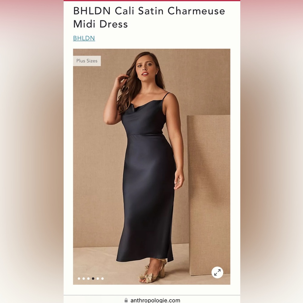 BHLDN Cali Satin Charmeuse Midi Dress in Black